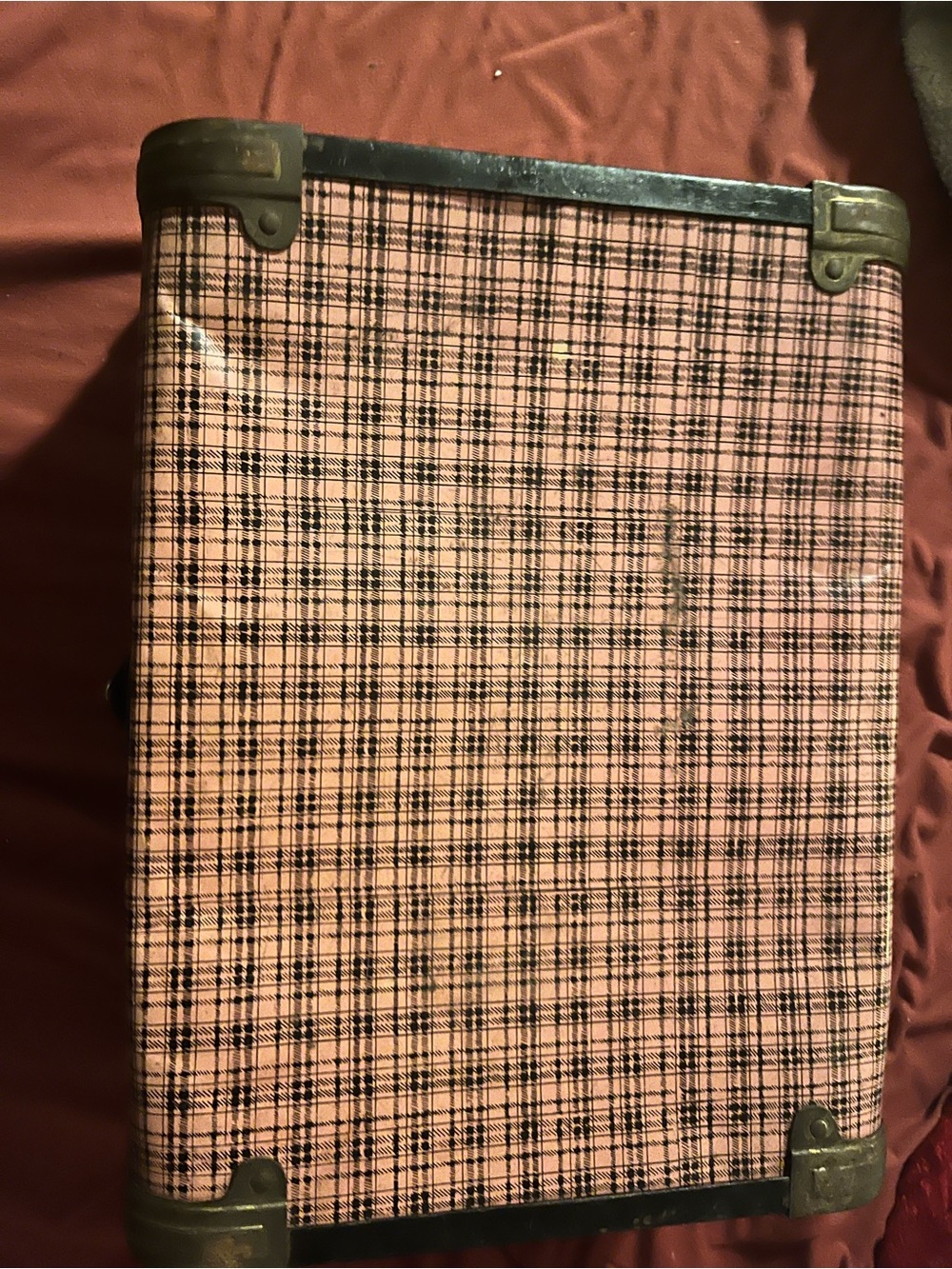 Pink Plaid Travel or Storage Trunk - Decorative Home Dining Accent